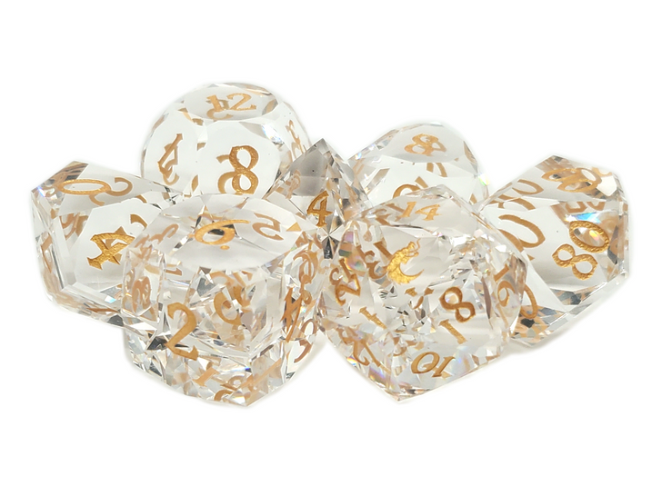 Old School Dice: Gemstone 7-Piece Set - Diamond Cut - White Topaz