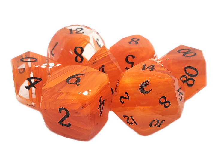 Old School Dice: Gemstone 7-Piece Set - Diamond Cut - Orange Aurora