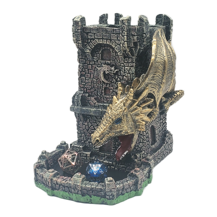 Old School Dice: Dragon's Fury Dice Tower - Gold Dragon