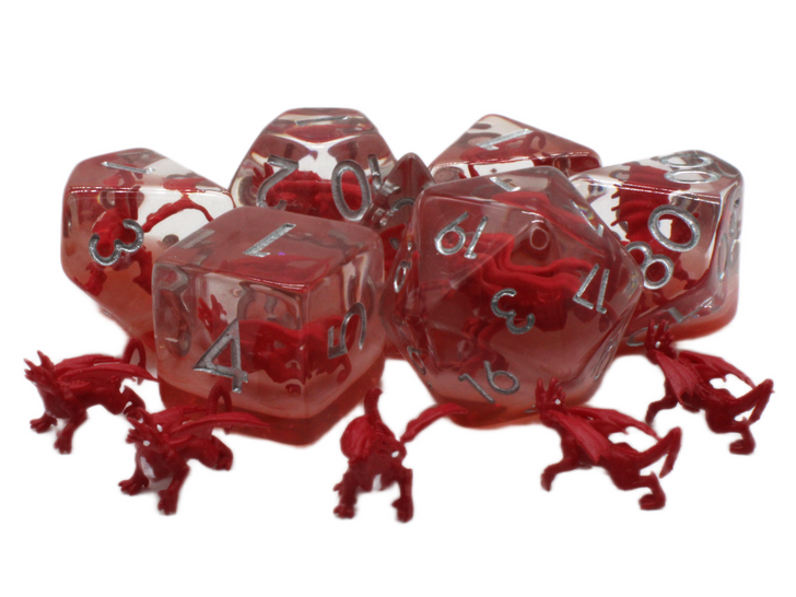 Old School 7 Piece DnD RPG Dice Set: Infused - Dragon Red