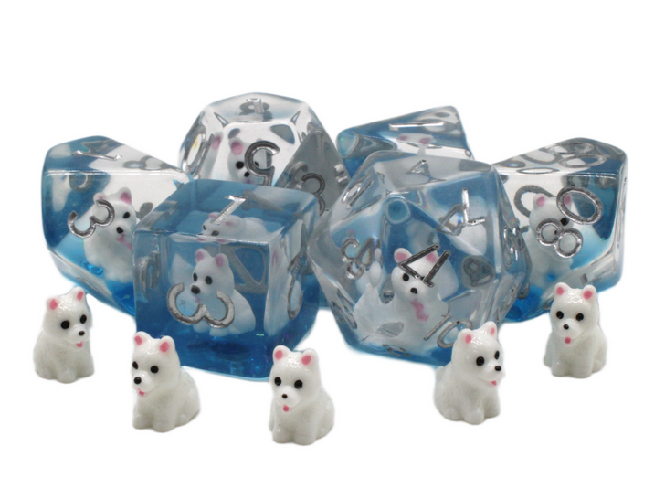 Old School 7 Piece DnD RPG Dice Set: Animal Kingdom - Dog Samoan