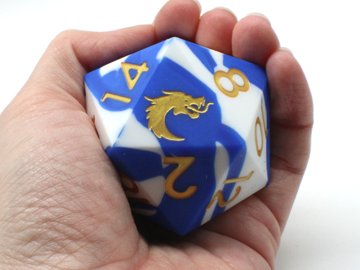 Old School Dice: Silicone 50mm D20 - Blue & White w/ Gold