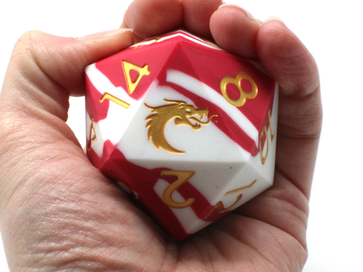 Old School Dice: Silicone 50mm D20 - Red & White w/ Gold