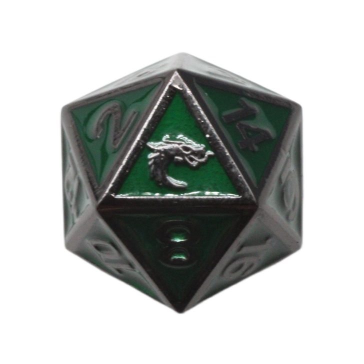 Old School DnD RPG Metal D20: Elven Forged - Green w/ Black Nickel
