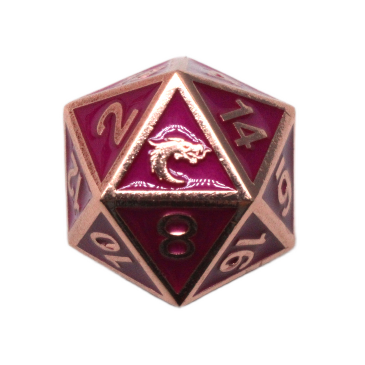 Old School DnD RPG Metal D20: Elven Forged - Fuchsia w/ Copper