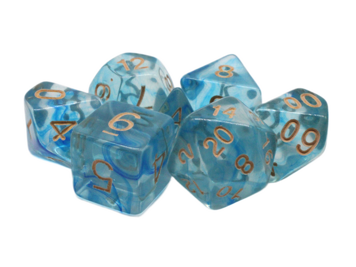 Old School 7 Piece DnD RPG Dice Set: Odyssey - Blue Swirl