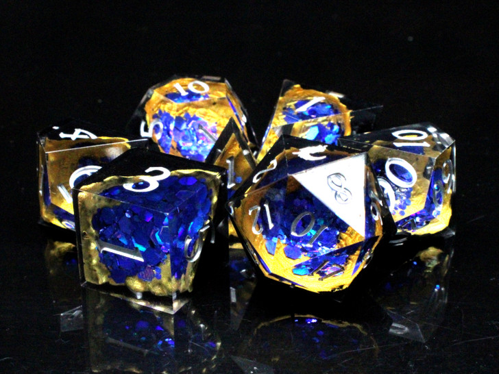 Old School Dice: Sharp Edged 7-Piece Dice Set - Geode - Blue Crystal w/ Black