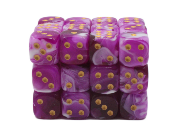 Old School 36ct 12mm D6 Dice Set: Vorpal - Purple & White w/ Gold
