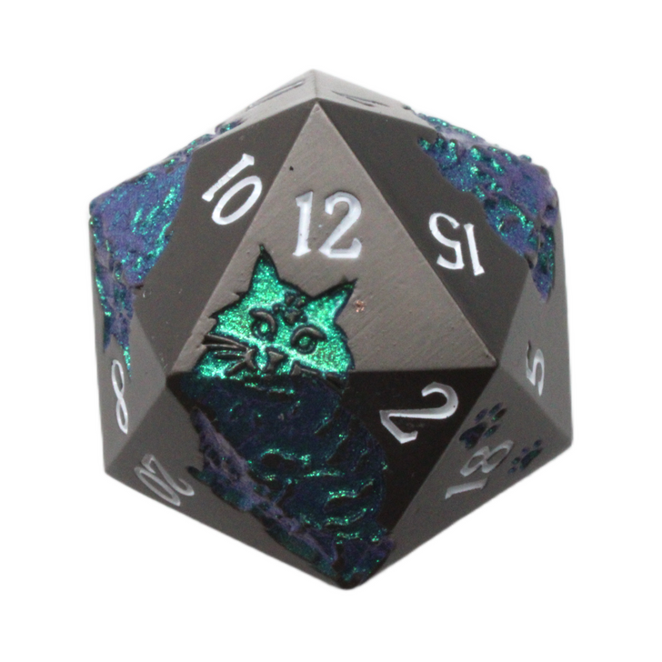 Old School DnD RPG Metal D20: Nine Lives - Matte Black w/ Green