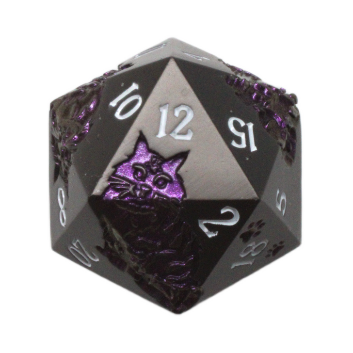 Old School DnD RPG Metal D20: Nine Lives - Matte Black w/ Purple