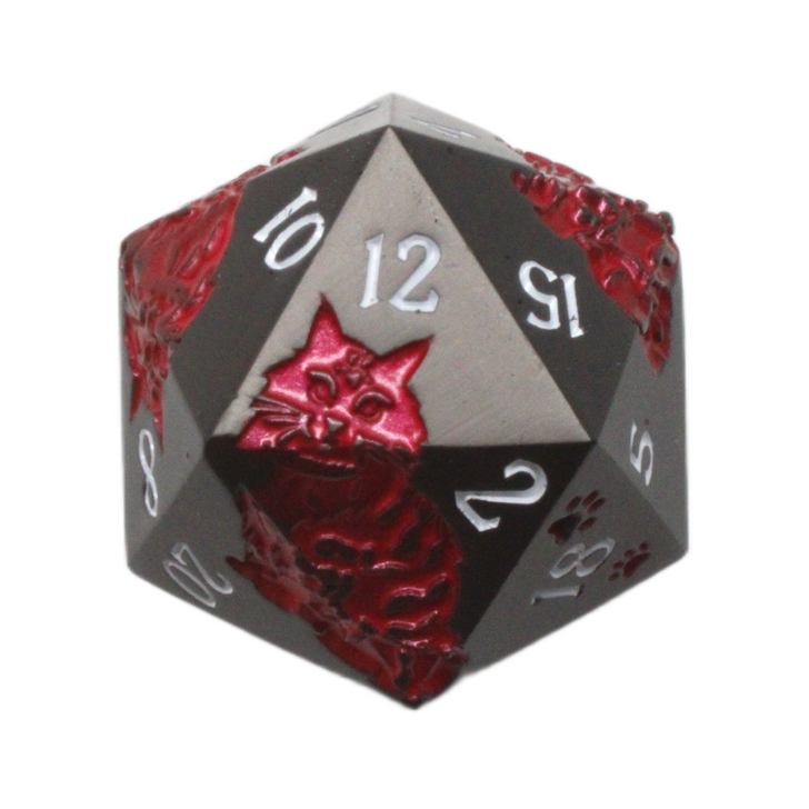Old School DnD RPG Metal D20: Nine Lives - Matte Black w/ Red