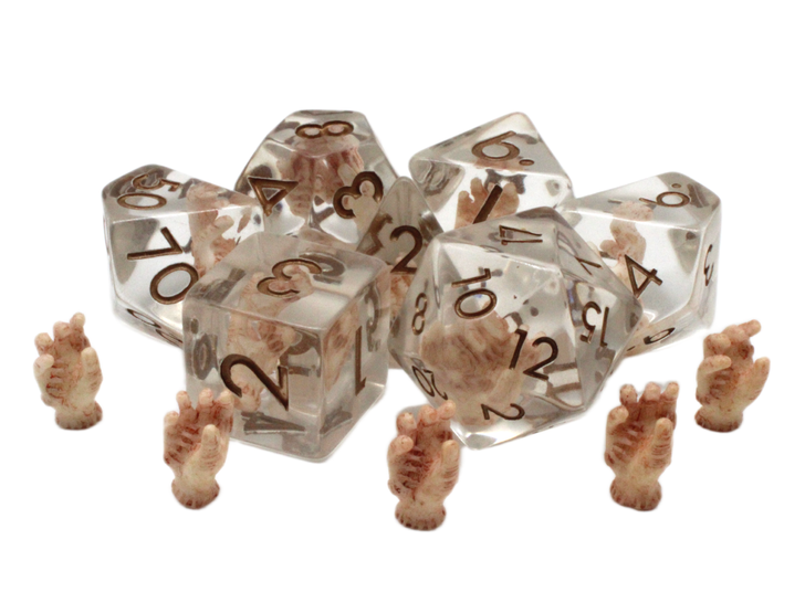 Old School 7 Piece DnD RPG Dice Set: Infused - Severed hand