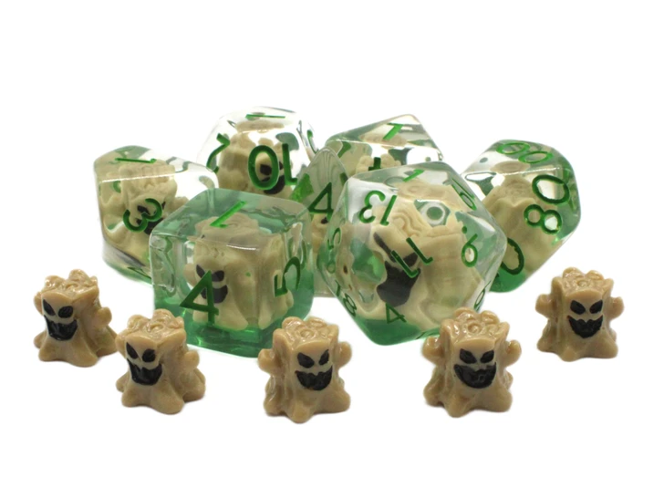 Old School 7 Piece DnD RPG Dice Set: Infused - Tree Monster - Brown w/ Green