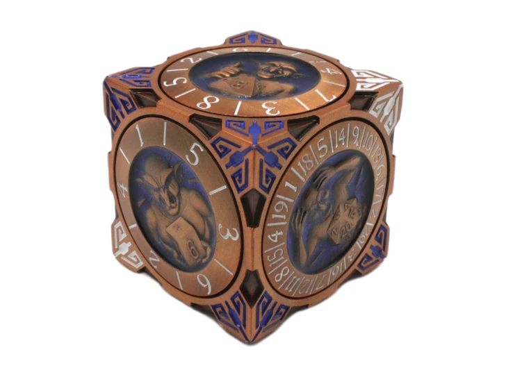 Old School Dice: 7 in 1 Dice Spinner: Dice Goblin - Ancient Gold w/ Blue