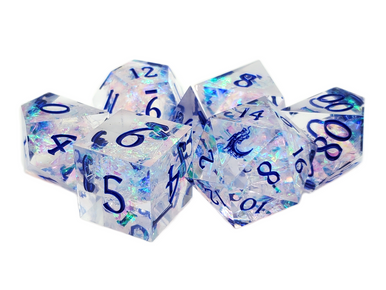 Old School Dice: Sharp Edged 7-Piece Dice Set - Crystal Ice - Old