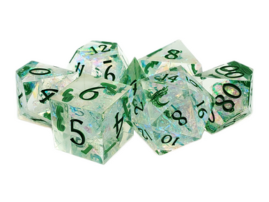 超かぐや姫diceコラボセット Old School Dice: Sharp Edged 7-Piece Dice Set - Green Ice - Old
