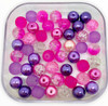Mix of 4mm Pearl, Crackle and Frosted glass beads - Pinks & Purples, approx 200 beads