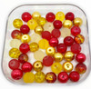 Mix of 4mm Pearl, Crackle and Frosted glass beads - Reds & Yellows, approx 200 beads