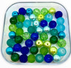 Mix of 10mm Pearl, Crackle and Frosted glass beads - Blues & Greens, approx 40 beads