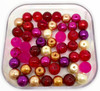 Mix of 8mm Pearl, Crackle and Frosted glass beads - Valentine / Love, approx 50 beads