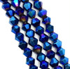 4mm Glass Bicone beads - BLUE METALLIC - approx 16" strand (110-120 beads)