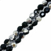 Strand of faceted round glass beads - approx 4mm, Black Half-Plated Silver, approx 100 beads, 14-16in