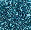 50g glass bugle beads - Turquoise Silver-Lined - approx 6mm