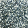 50g glass bugle beads - Light Grey Silver-Lined - approx 6mm