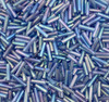 50g glass bugle beads - Mid Blue Rainbow - approx 6mm tubes, jewellery making