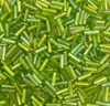 50g glass bugle beads - Lime Green Rainbow - approx 6mm tubes, jewellery making