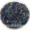 50g glass bugle beads - Multicolour Iris - approx 6mm tubes, metallic rainbow