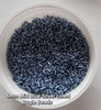 50g glass bugle beads - Mid Blue Silver-Lined - approx 4mm