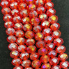 8x6mm Faceted Glass Rondelles - RED AB - approx 72 beads / 17 inch strand