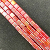 4mm Glass Cube beads - RED AB - approx 12" strand (75 beads)