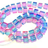 6mm Crackle Glass Cube Beads - Pink & Blue (2 tone), approx 50 beads