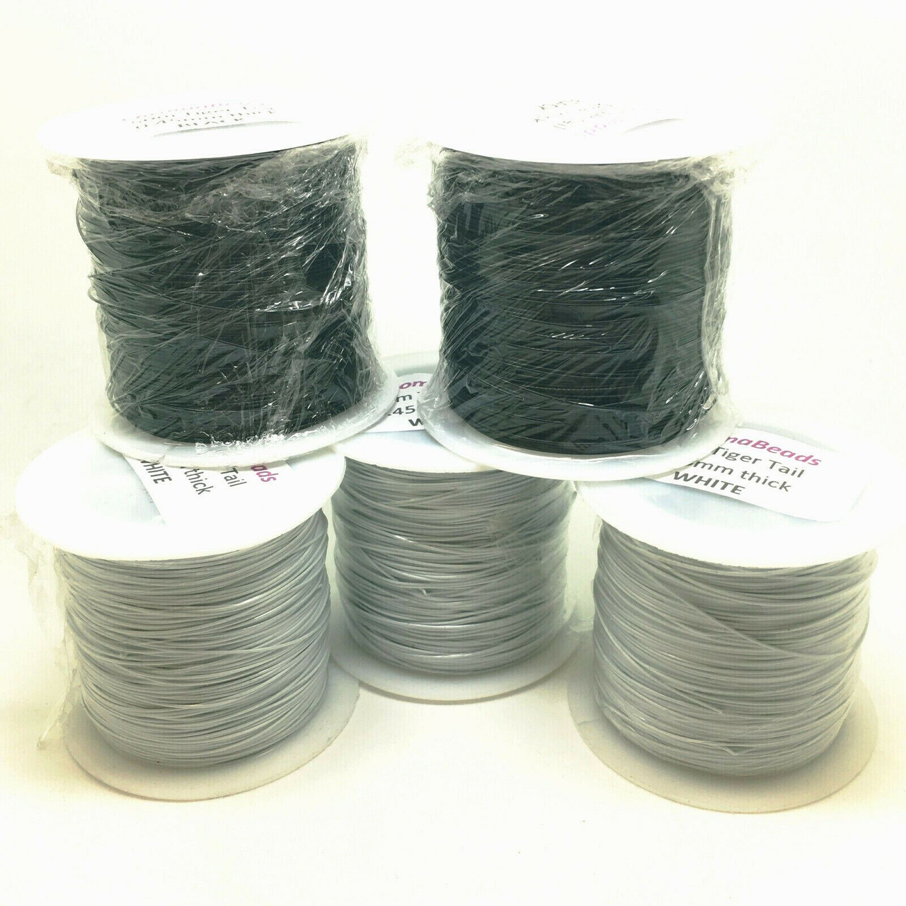 5x 50m roll Tiger Tail - 3x White, 2x Black - 0.45mm