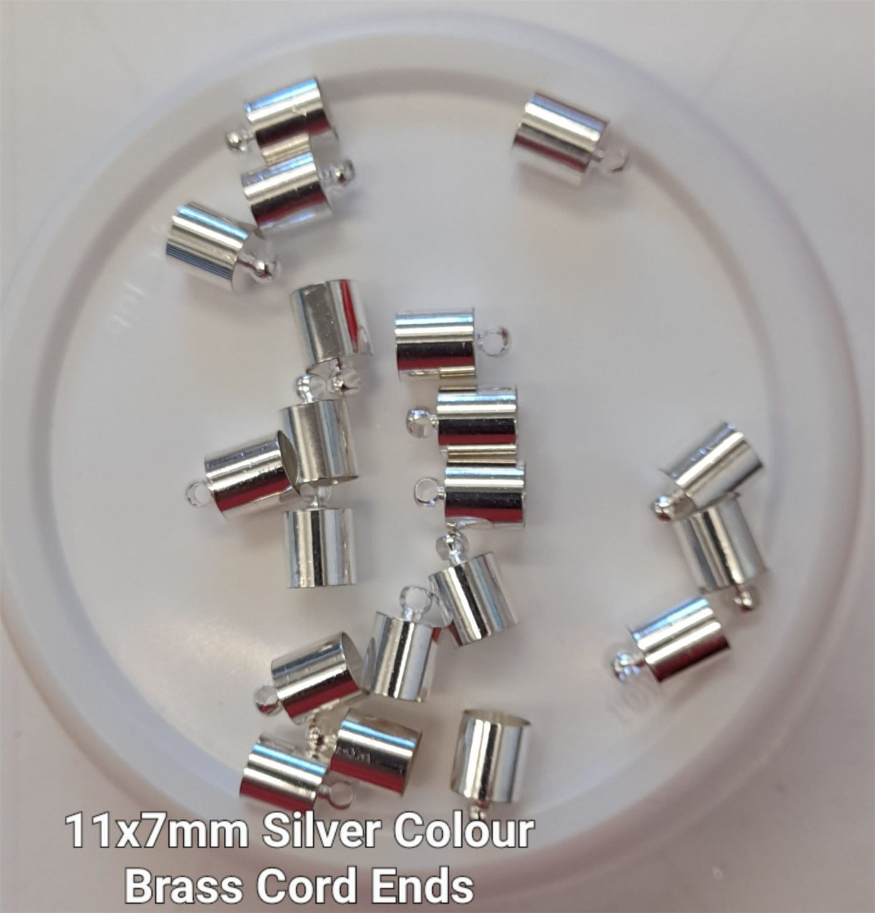 Brass Cord Ends 11mm x 7mm - Pack of 20, Silver coloured