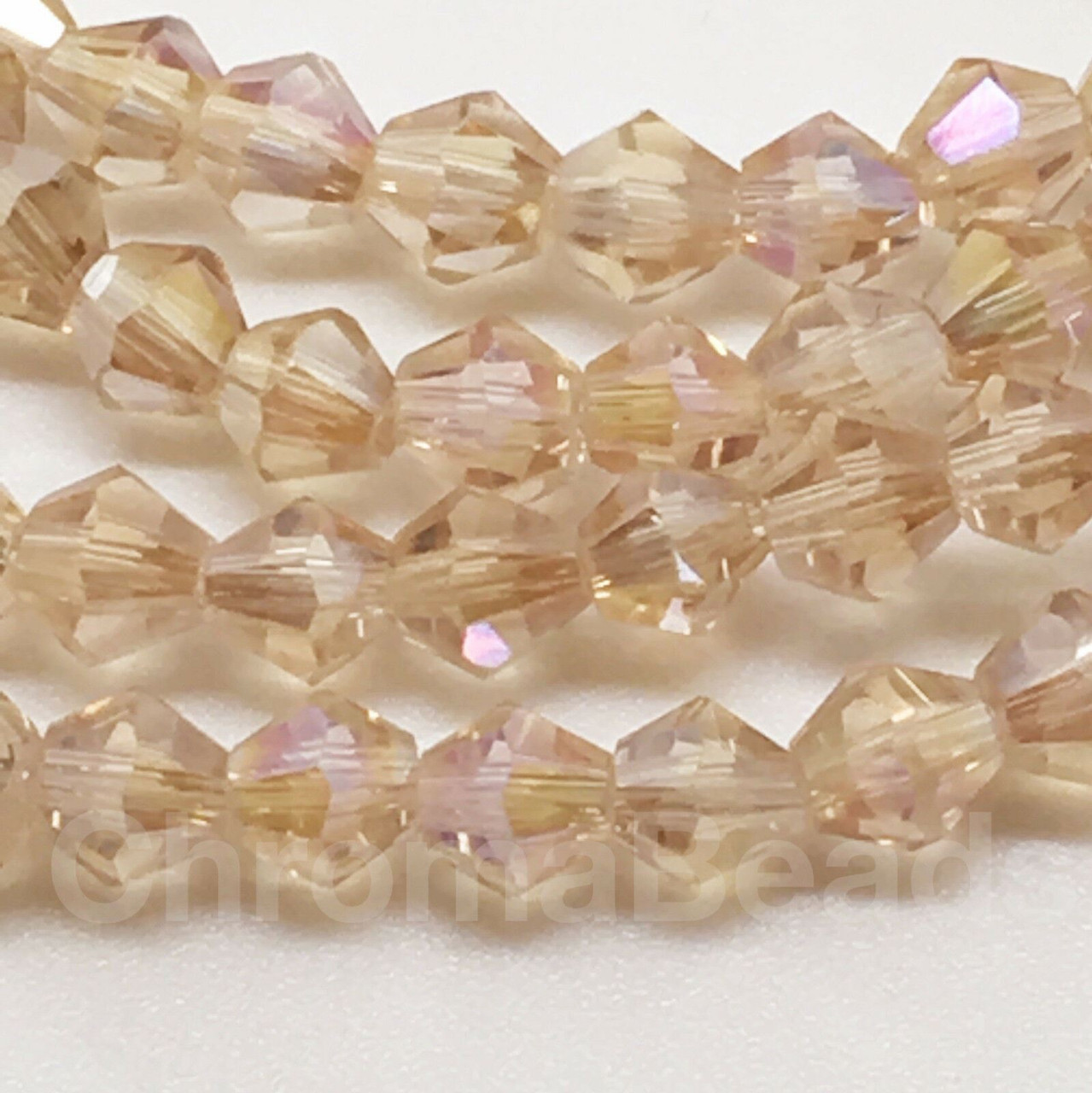 4mm Glass Bicone beads - HINT OF COPPER AB - approx 16" strand (115-120 beads)