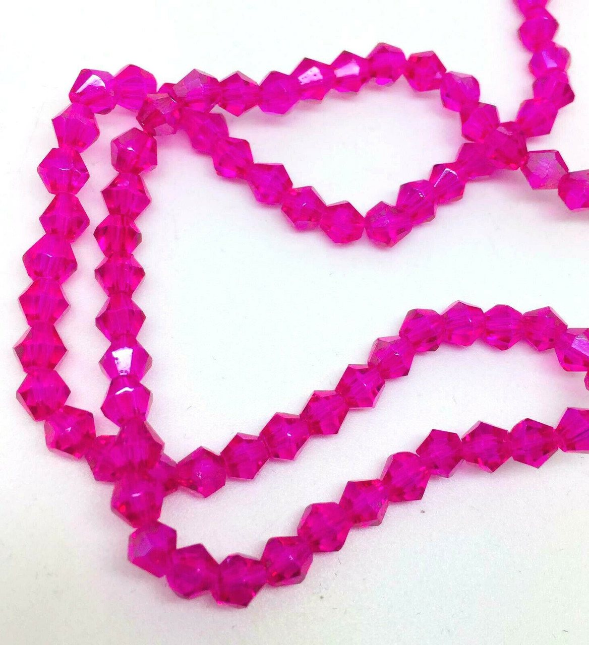 4mm Glass Bicone beads - HOT PINK AB - approx 16" strand (115-120 beads)