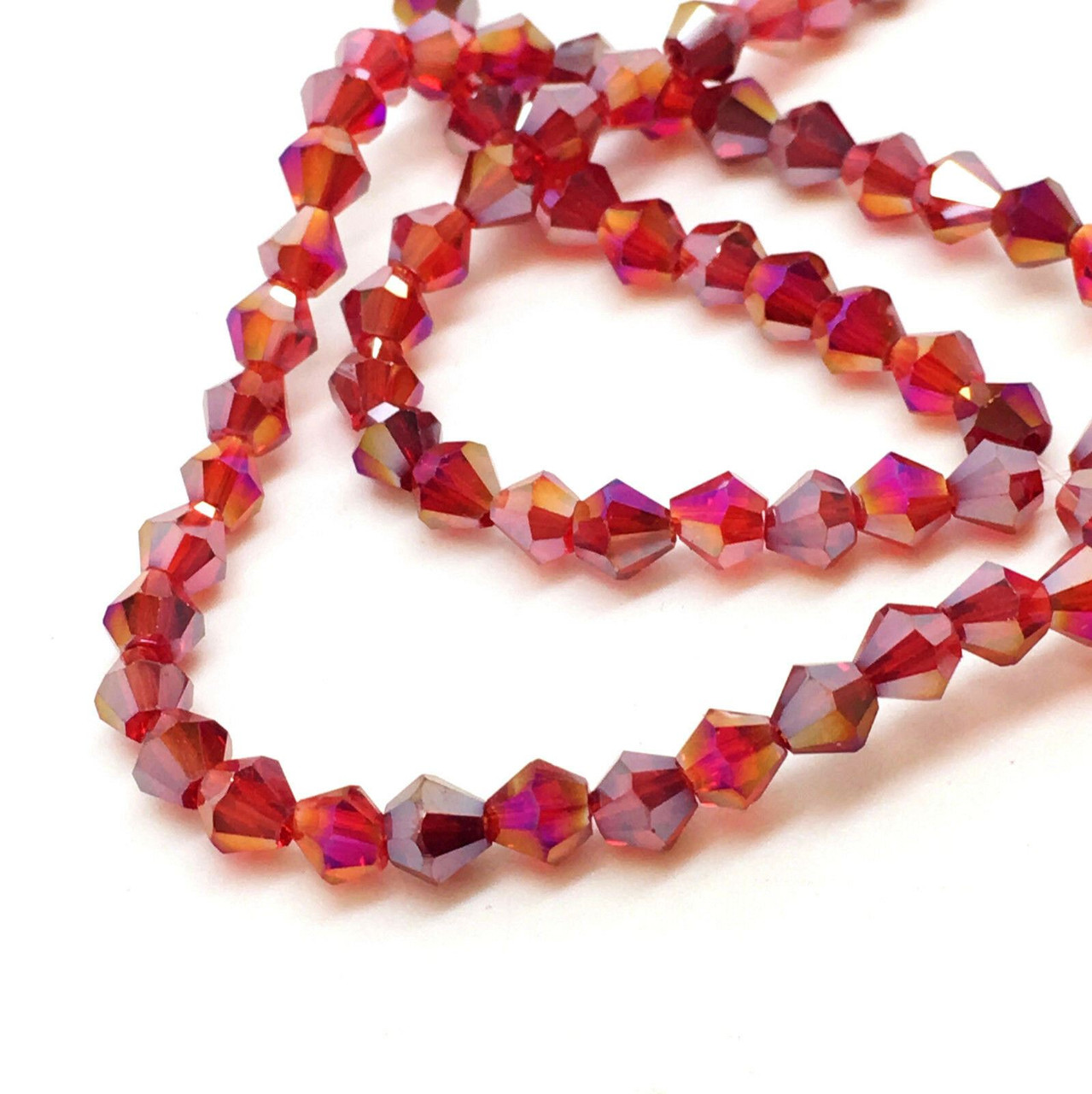 4mm Glass Bicone beads - DARK RED AB - approx 16" strand (115-120 beads)