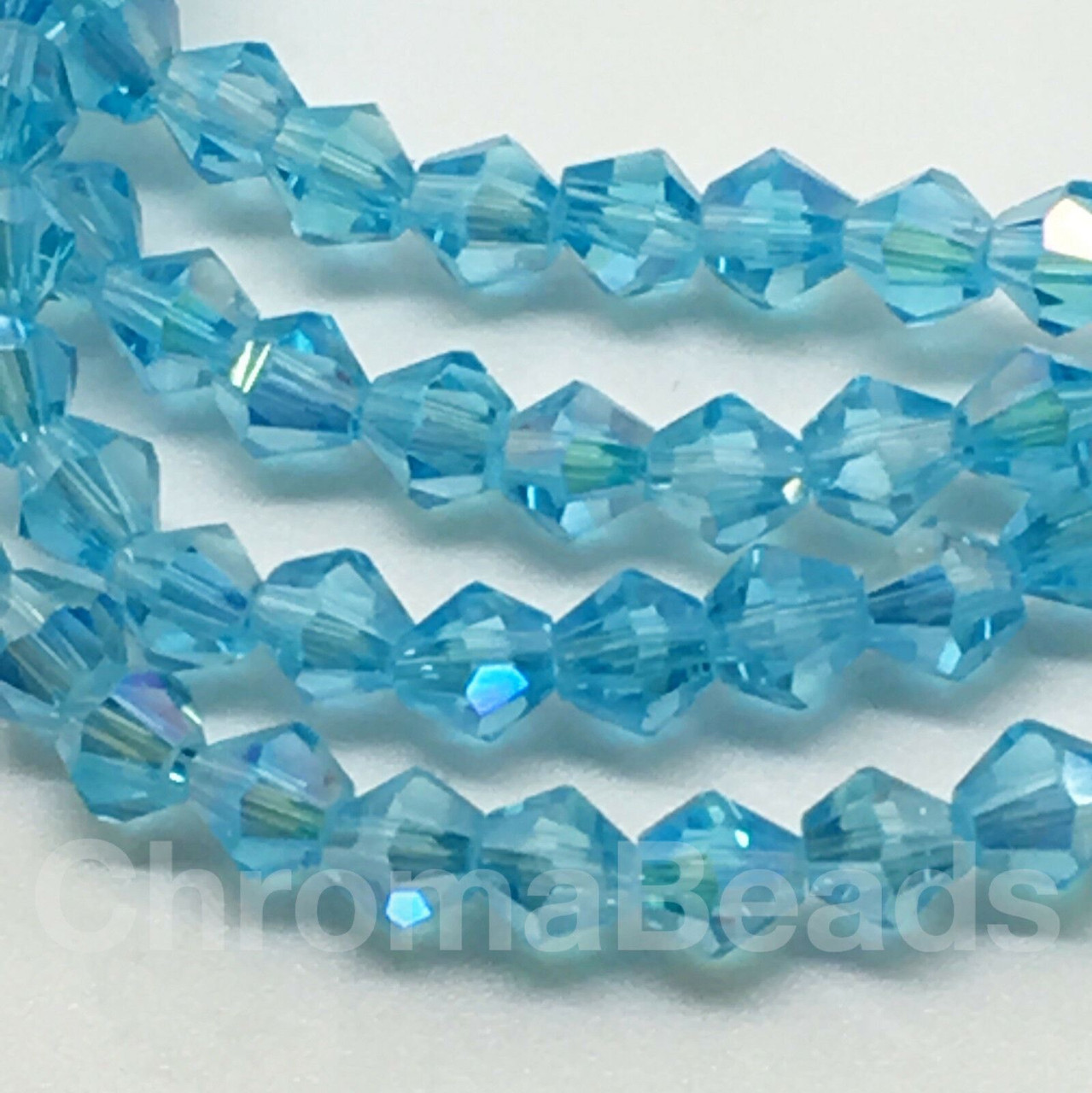 4mm Glass Bicone beads - AQUA AB - approx 16" strand (115-120 beads)