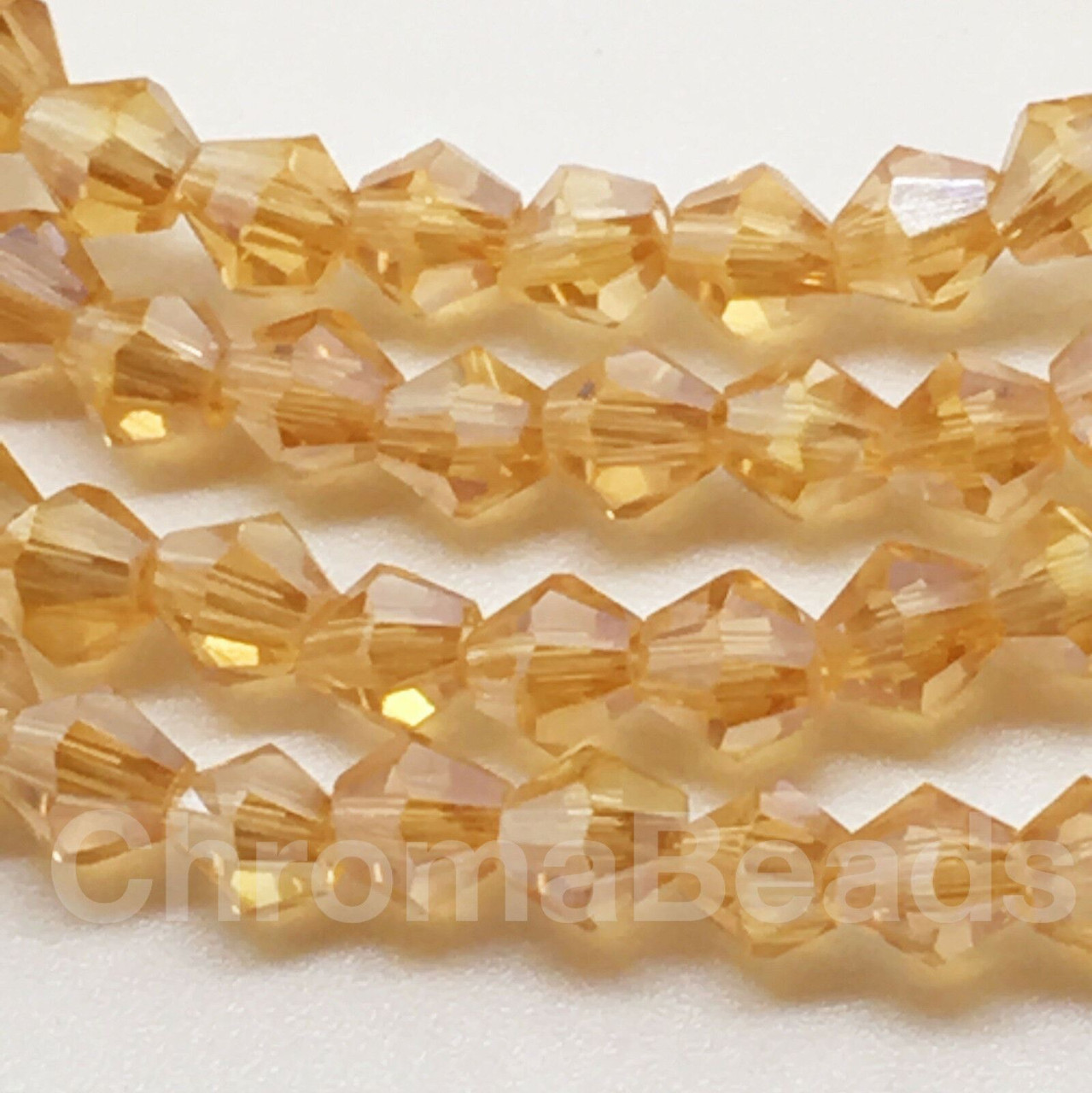 4mm Glass Bicone beads - GOLD AB - approx 16" strand (115-120 beads)