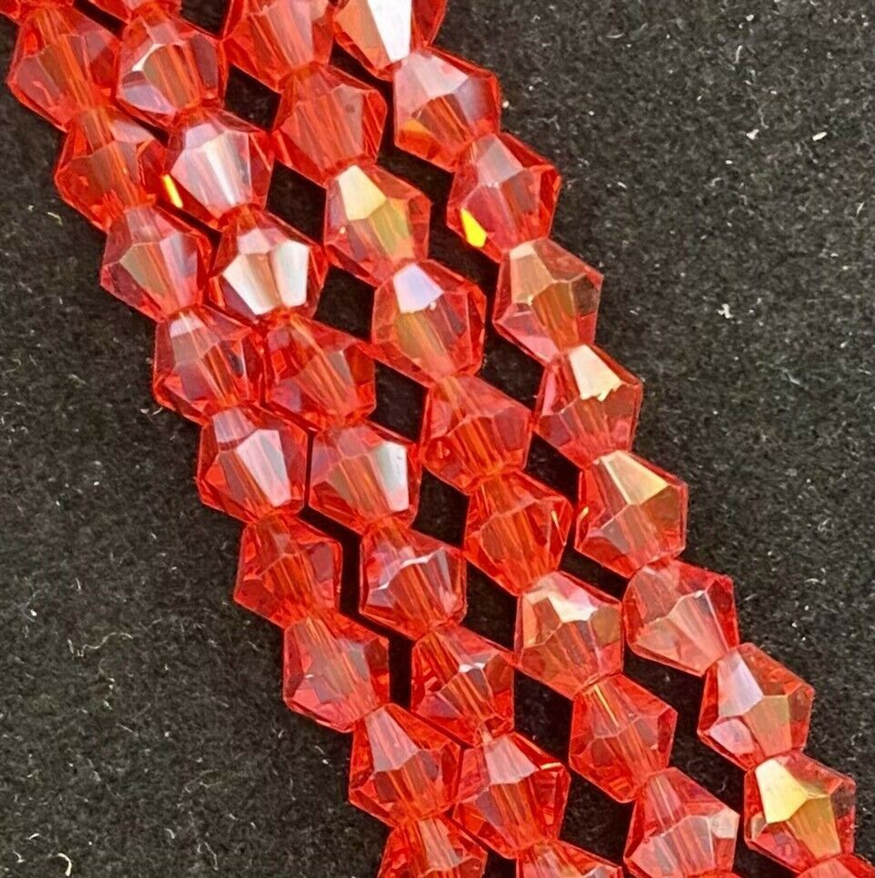 4mm Glass Bicone beads - RED AB - approx 16" strand (115-120 beads)