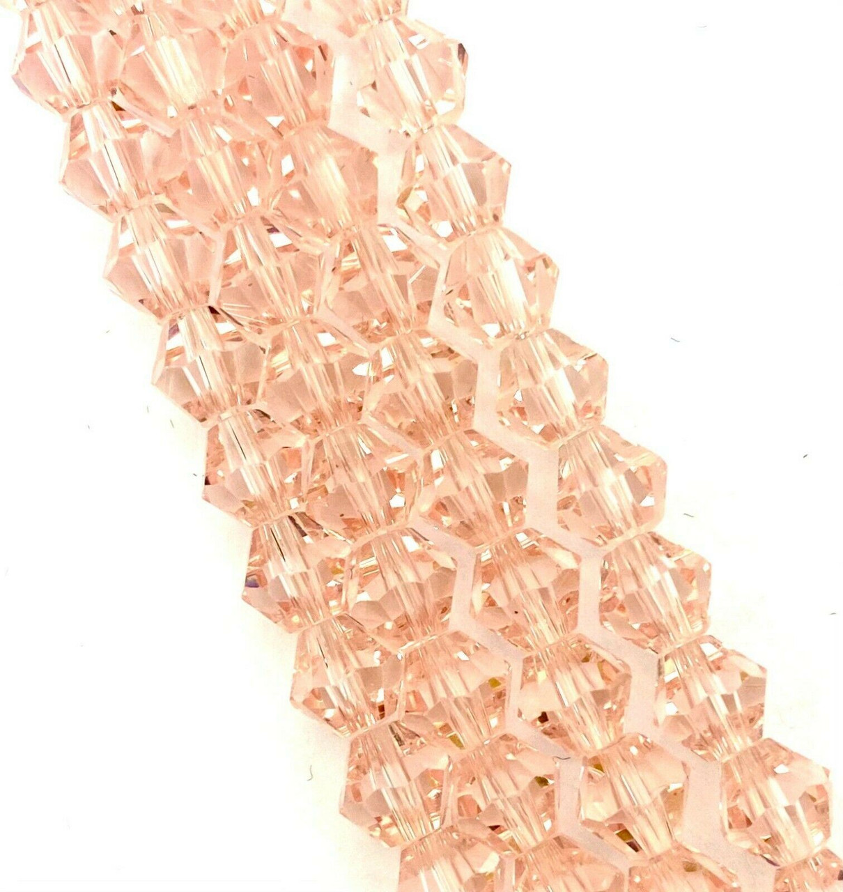 6mm Glass Bicone beads - PALE PINK - approx 12" strand (50-55 beads)
