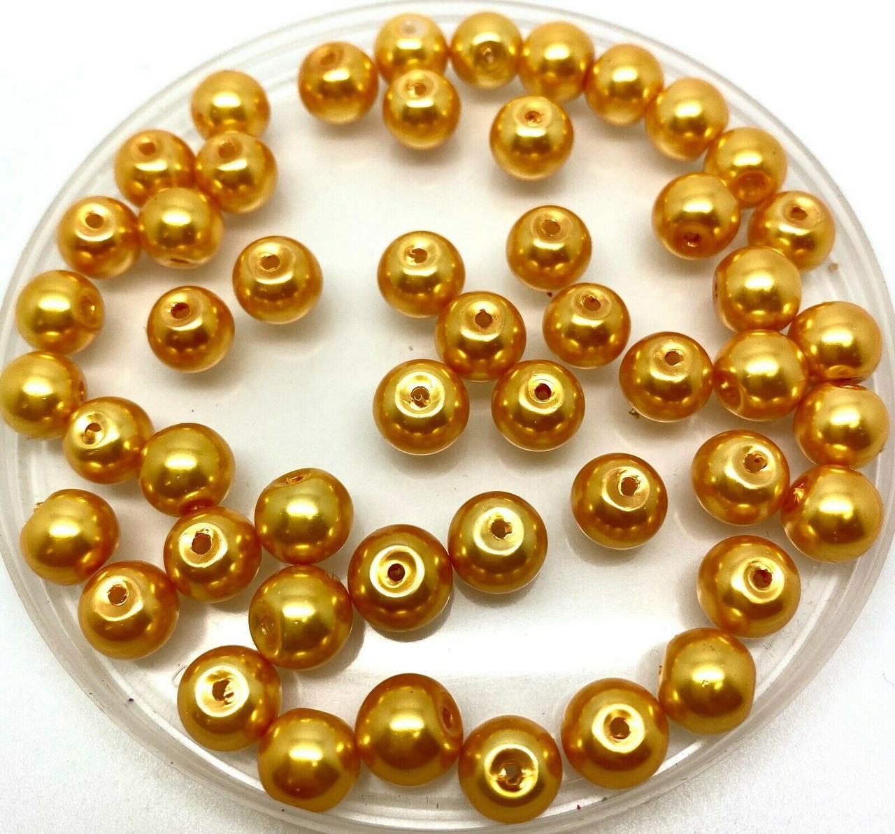 Rich Yellow Gold 6mm Glass Pearls