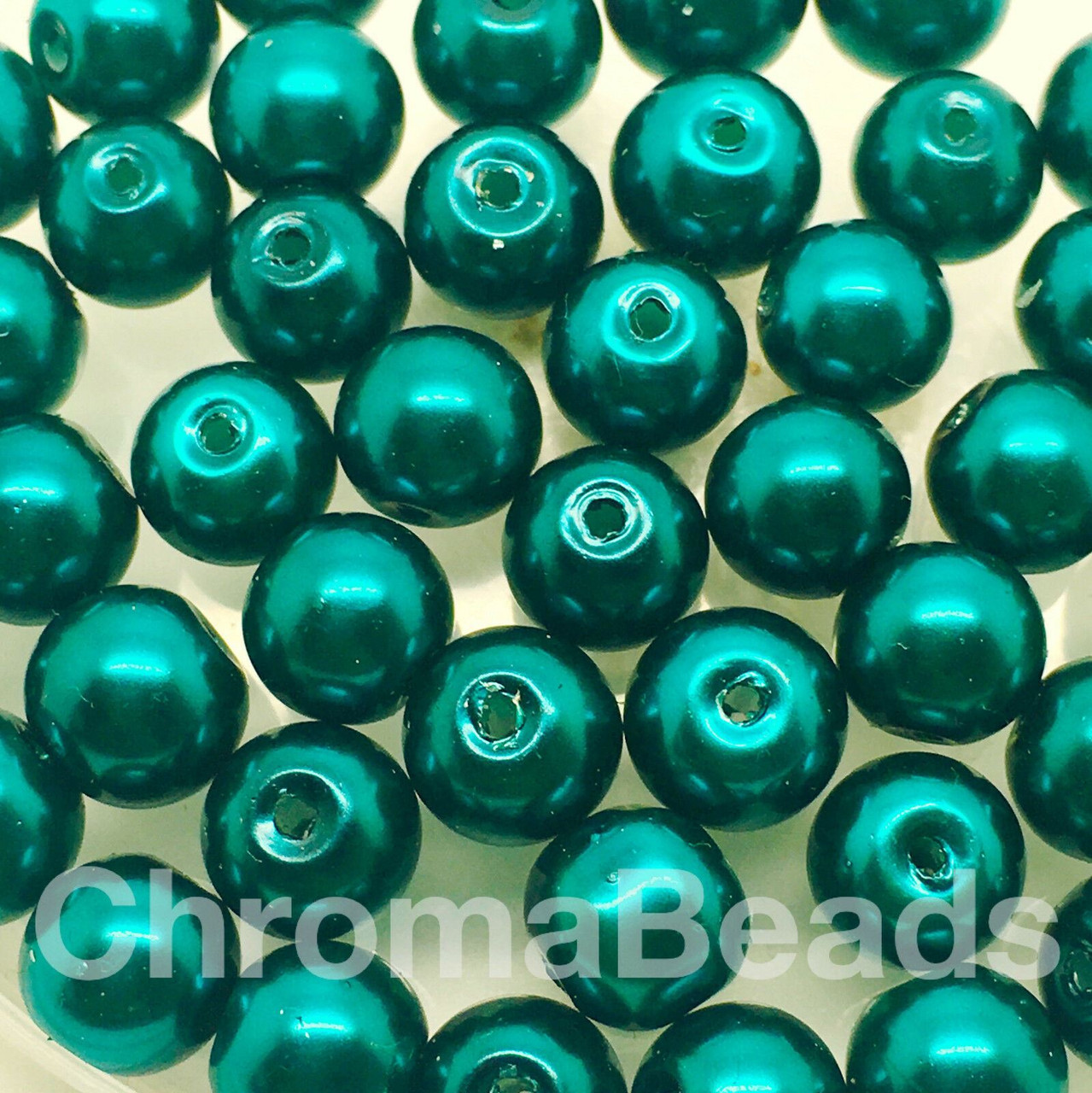 Dark Teal 8mm Glass Pearls