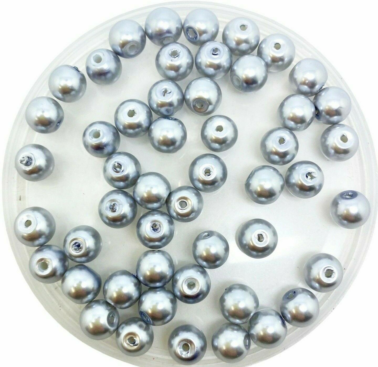 Silver Grey 8mm Glass Pearls