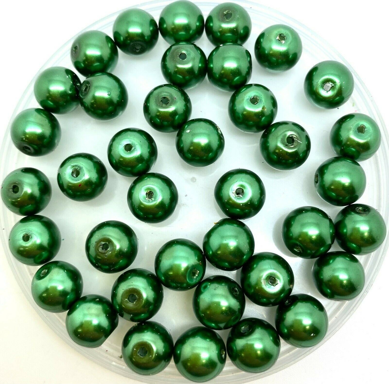 Forest Green 10mm Glass Pearls