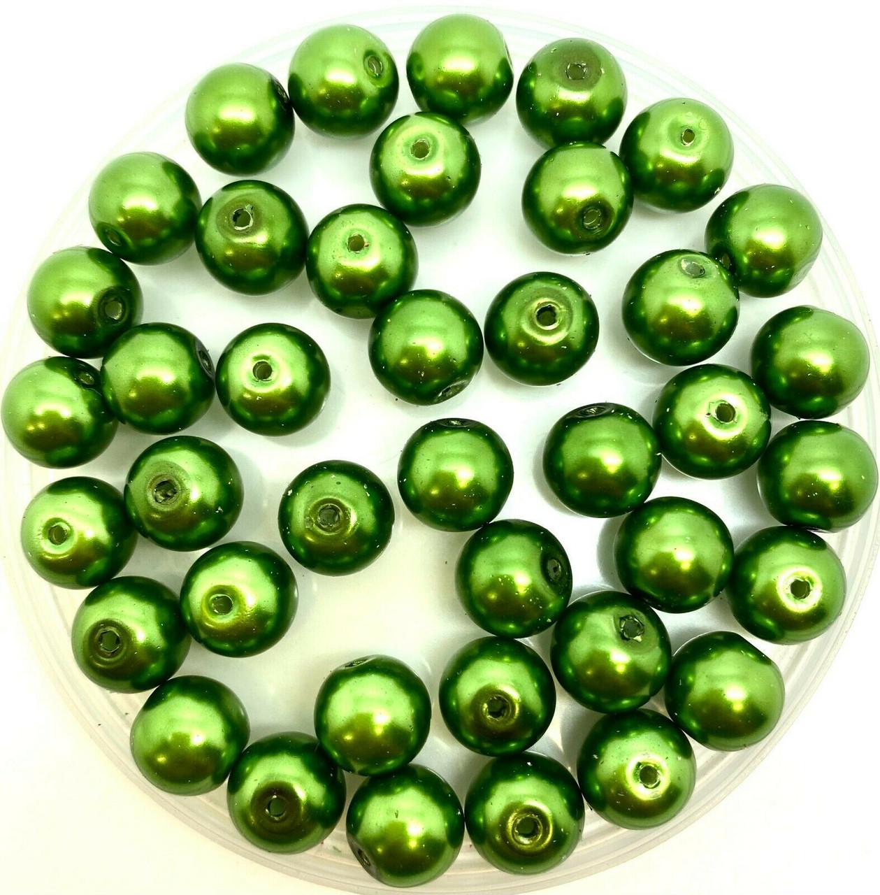 Dark Olive 10mm Glass Pearls