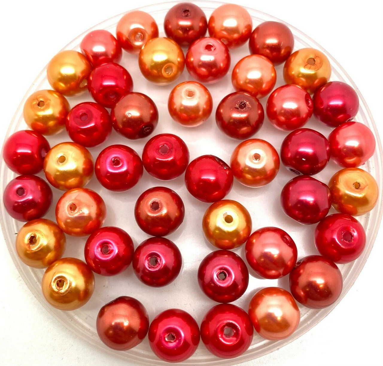 Red Hot Mix 10mm Glass Pearls